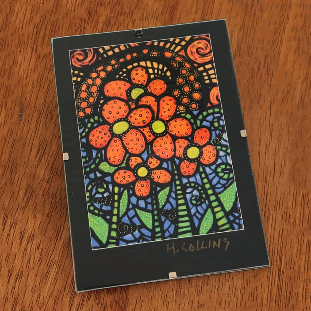 Small Framed Signed Art Print Whimsical Flowers